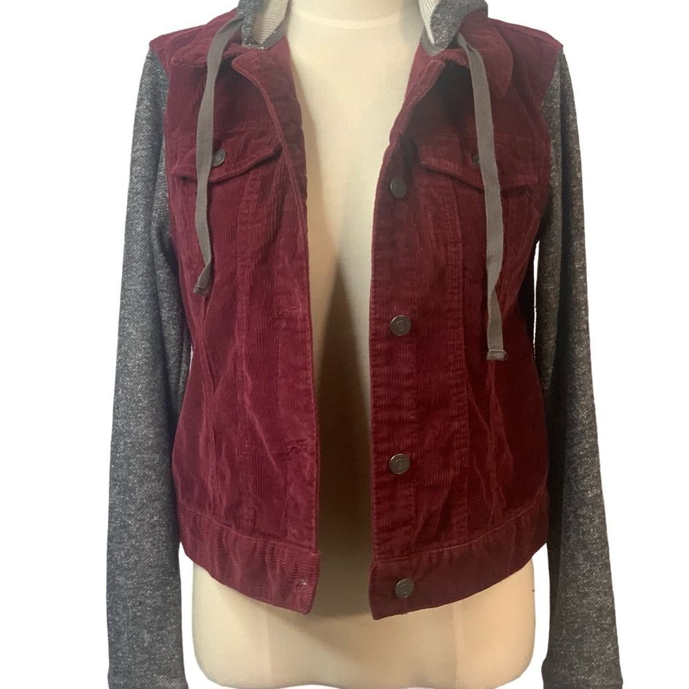 Mudd‎ Hooded Corduroy Jacket Burgundy and Gray Size Medium